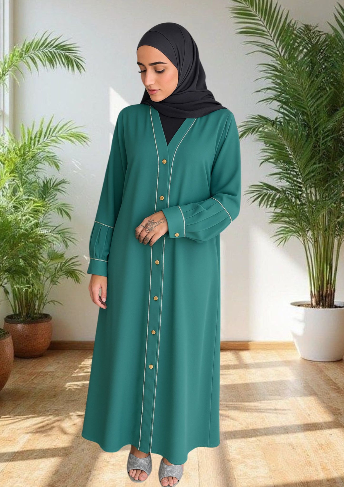 Paratha Fabric Designer Abaya for Women – Elegant Button Style – Without Dupatta, No Hijab – Modest Wear